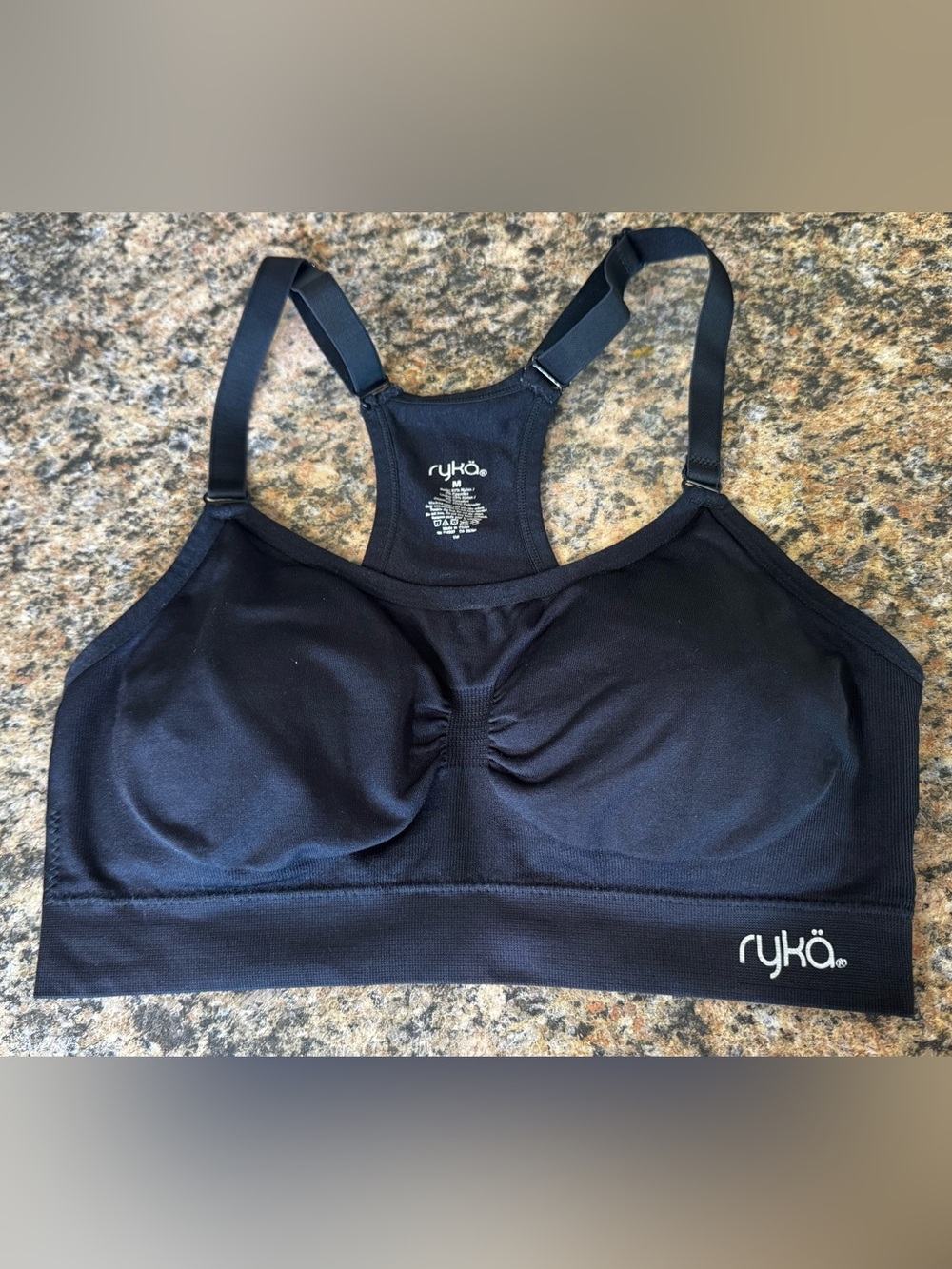 Ryka Sports Bra Black Size M Removable Pads Nylon Spandex Polyester Comfort